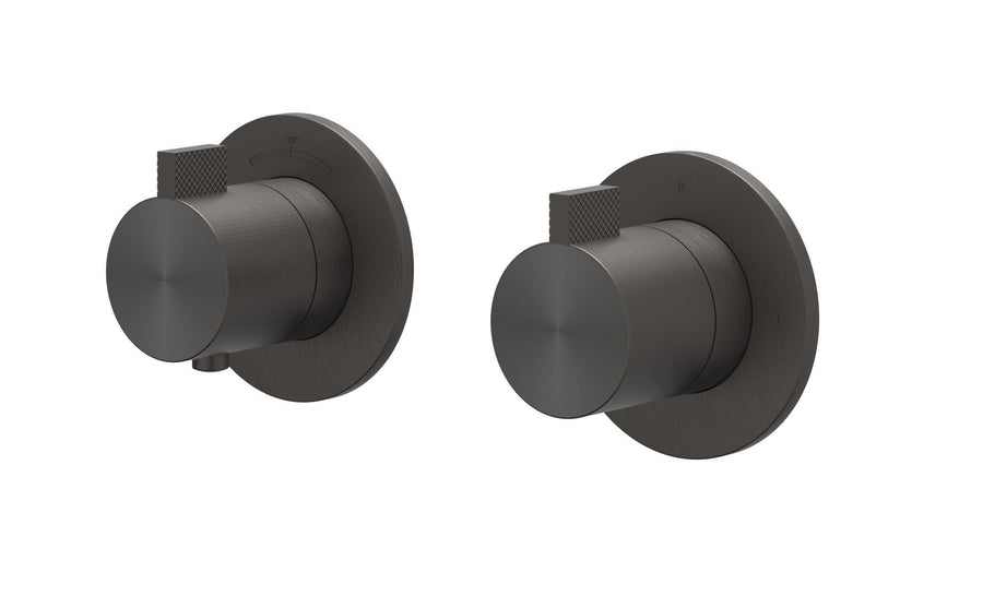 IVY Afbouwdeel inbouwthermostaat met 2-weg stop-omstel symmetry met ronde rozetten – RVS316 gebr. carbon black PVD