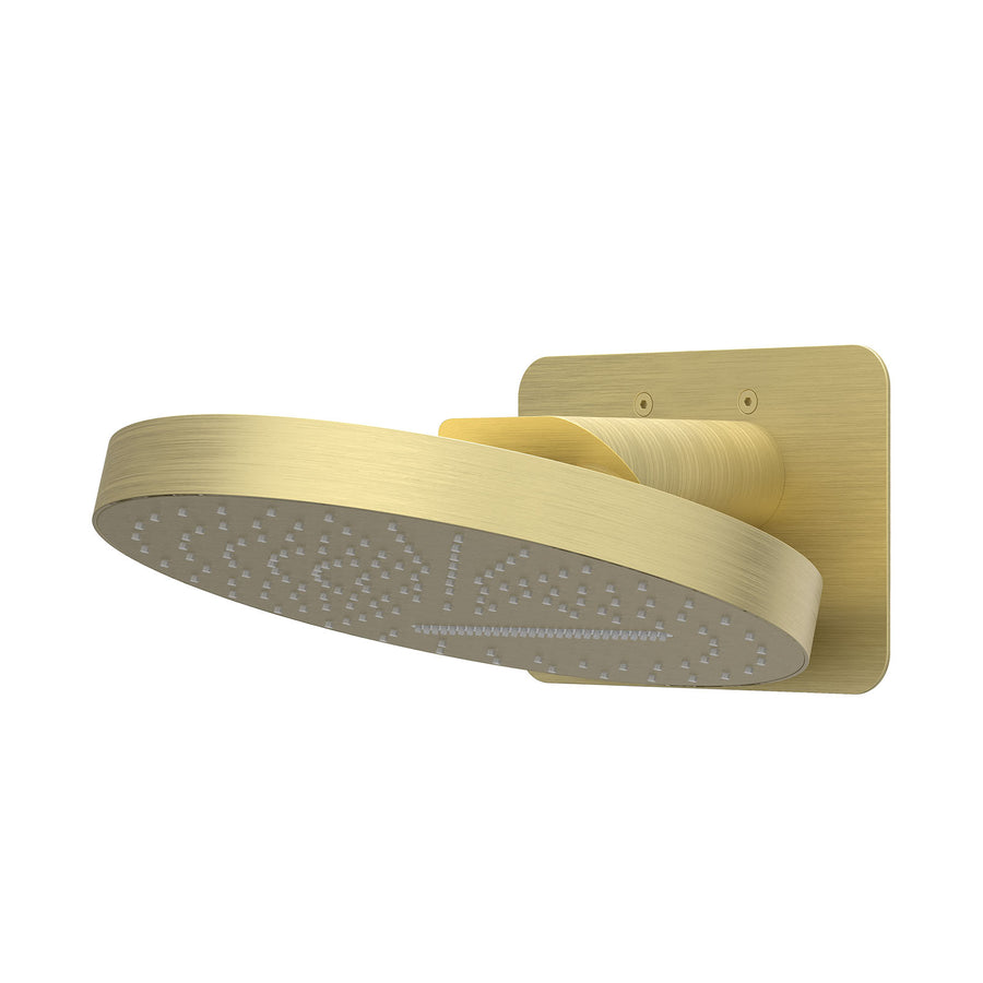 IVY Hoofddouche HALO 32cm rond met dual function, jets en cascade, inclusief wandbeugel en inbouwbox – Gebr. mat goud PVD