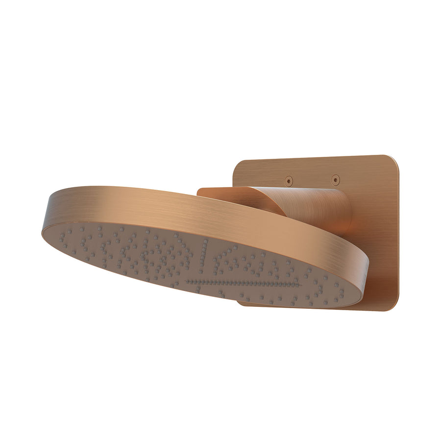 IVY Hoofddouche HALO 32cm rond met dual function, jets en cascade, inclusief wandbeugel en inbouwbox – Gebr. mat koper PVD