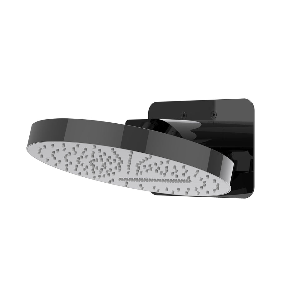 IVY Hoofddouche HALO 32cm rond met dual function, jets en cascade, inclusief wandbeugel en inbouwbox – Zwart chroom PVD