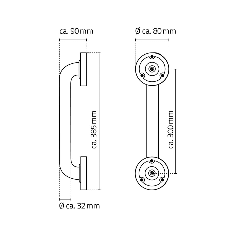 Ridder badgreep 30 cm mat chroom RVS - technische tekening