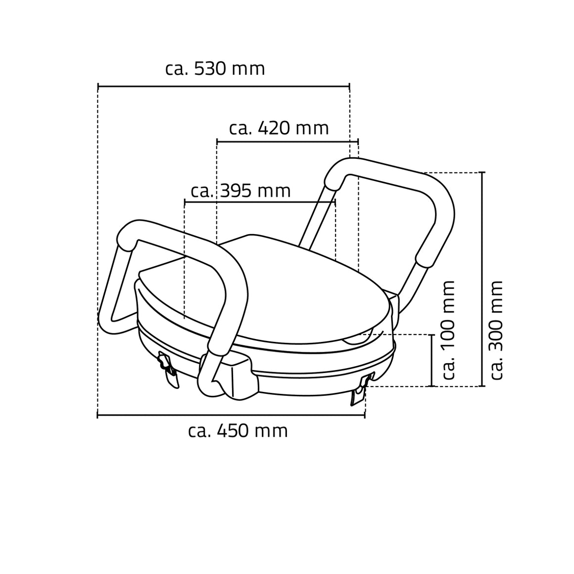 Ridder Sam toiletverhoger met armleuningen wit - technische tekening