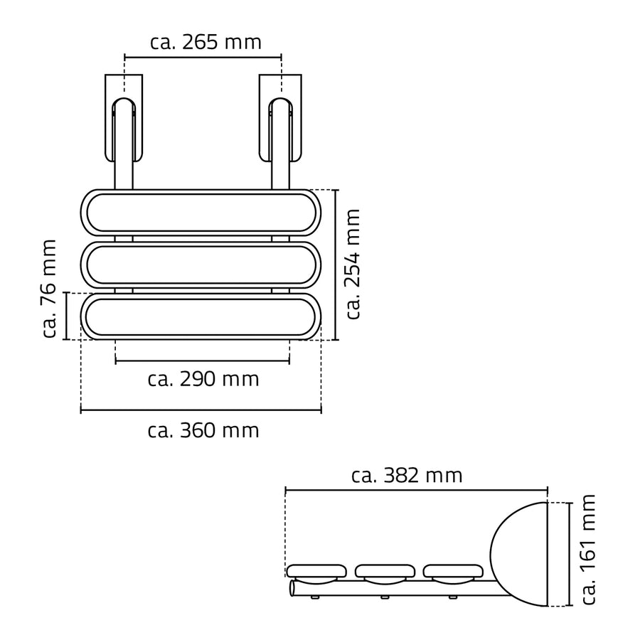 Ridder Pro douchezitje opklapbaar bamboe - technische tekening