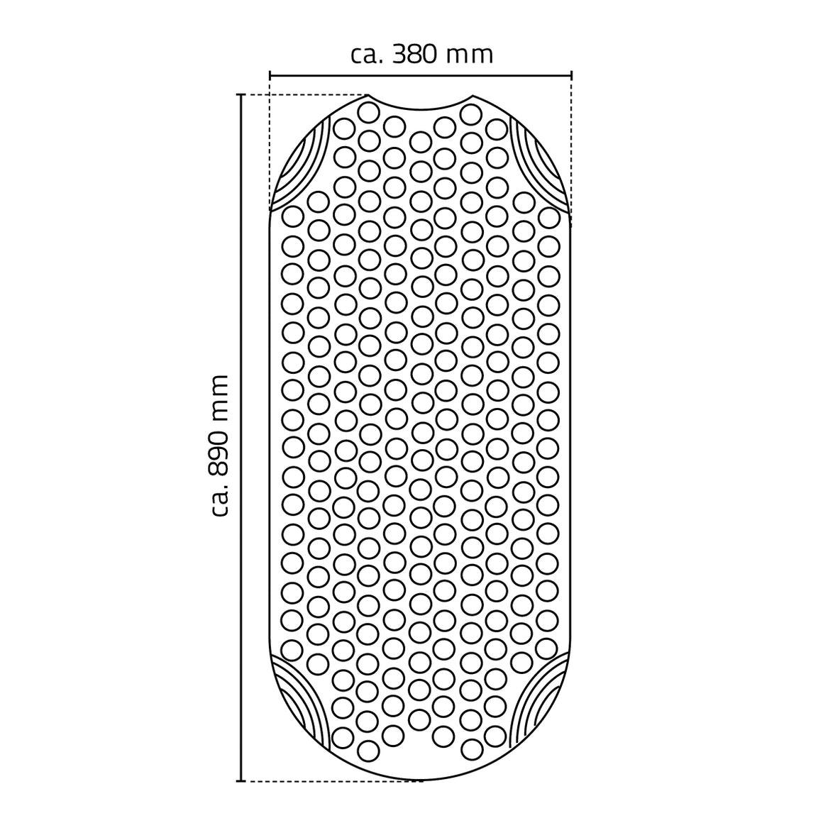 Ridder Tecnoplus antislip badmat 38 × 89 cm – Technische tekening – Wit #variant_57300078461252