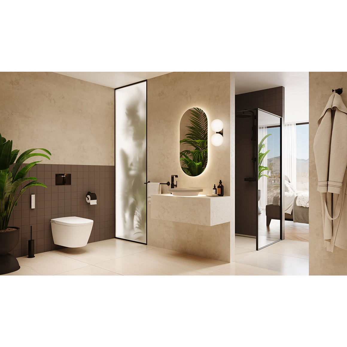 VitrA V-Care 3 Core douche WC sfeerfoto complete badkamer #variant_57407854870852