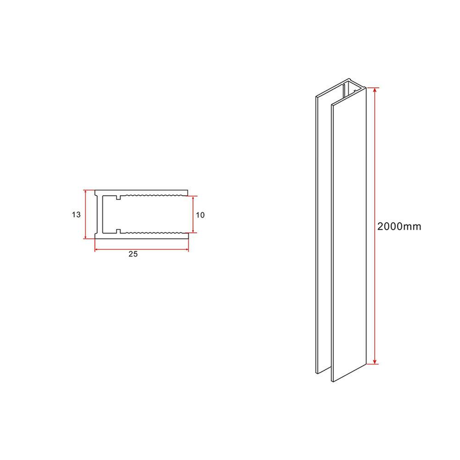 Aloni muurprofiel voor douchewand – geschikt voor 8 mm glas