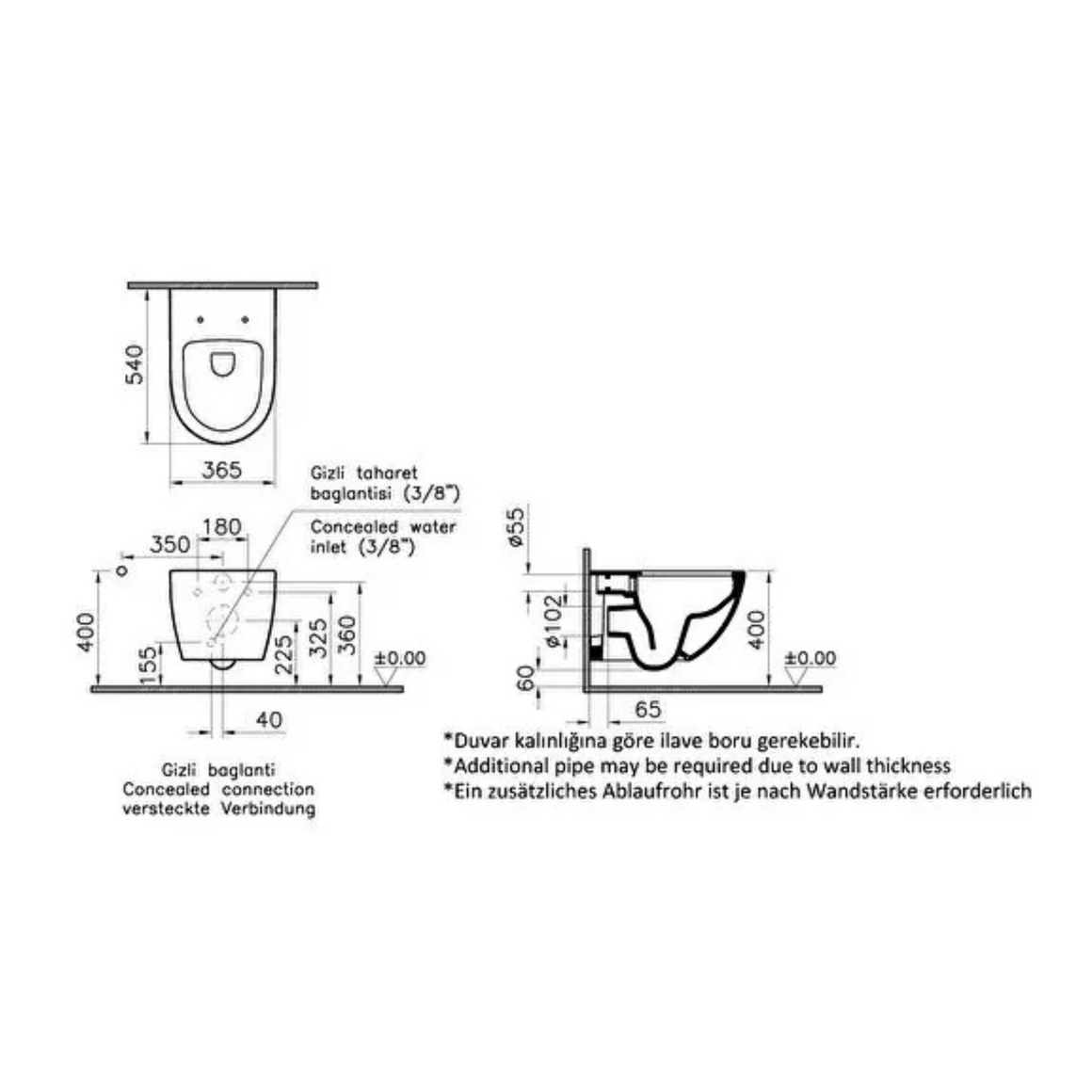 VitrA Sento grijs technische tekening