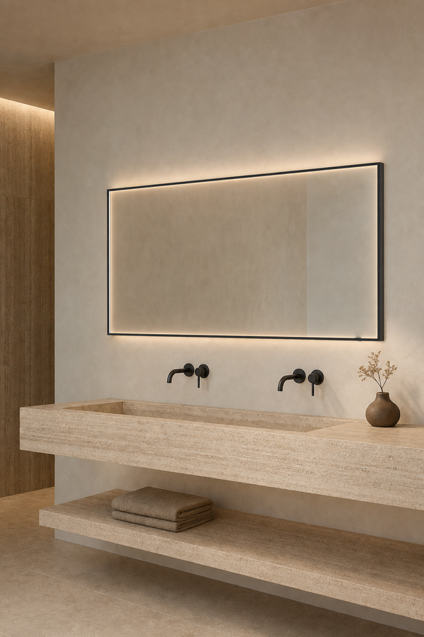 ENCRE SP19 miroir droit dans cadre + LED directe mat noir 80x180x4 - 8409105