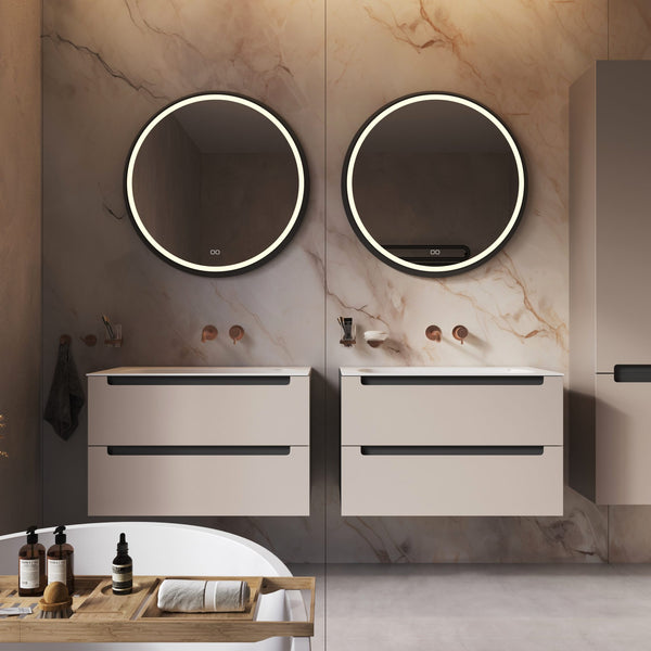 Hipp Design Phantom 003 ronde spiegel mat zwart frame met directe verlichting en verwarming