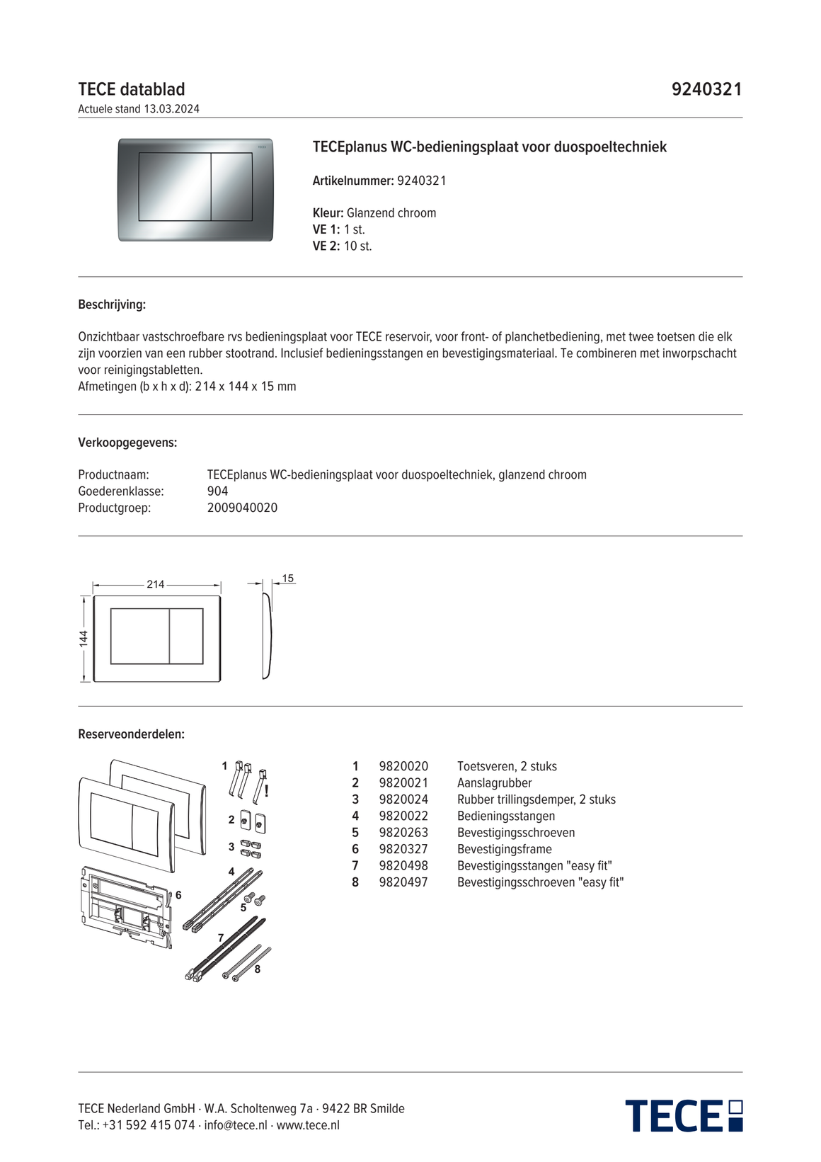TECE 9240321 - technisch informatieblad