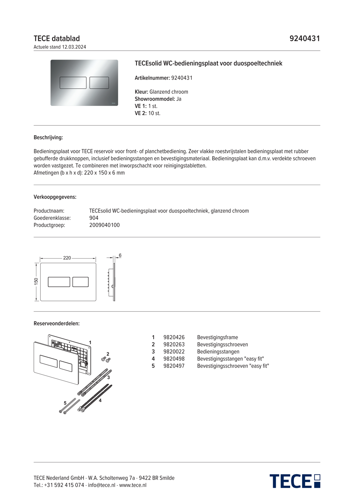 TECE 9240431 - technisch informatieblad