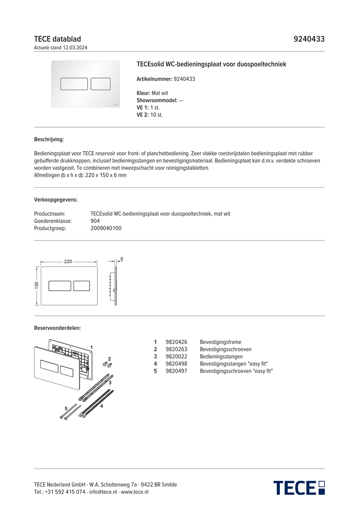 TECE 9240433 - technisch informatieblad