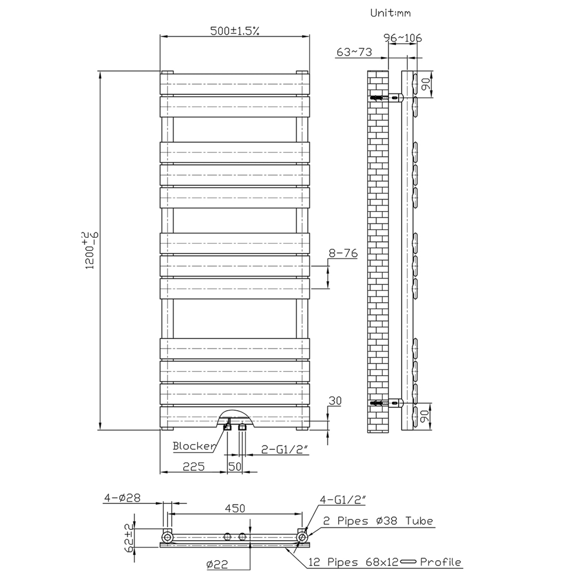BELRAD Badkamer Radiator Wit – Middenaansluiting