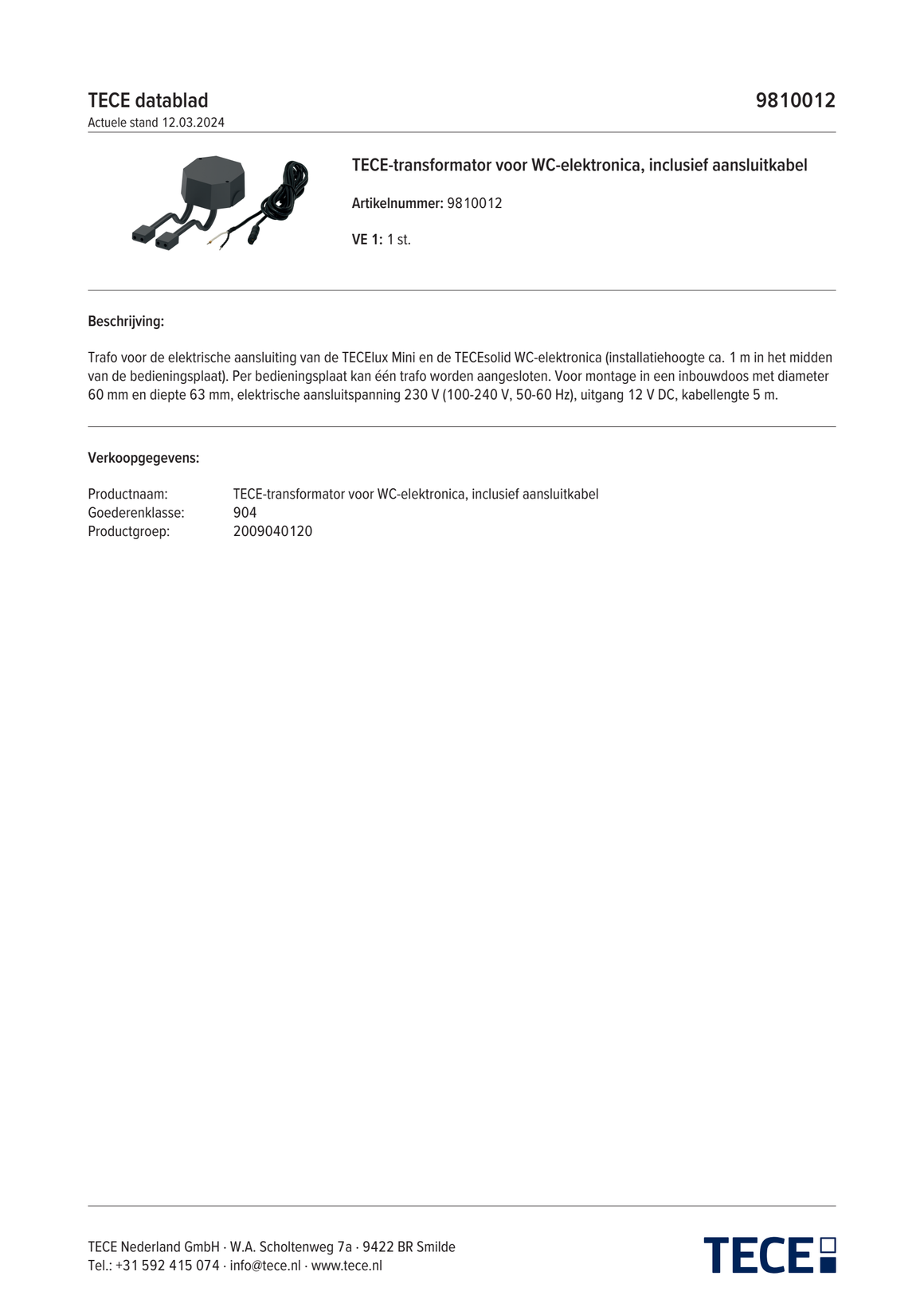 TECE 9810012 - technisch informatieblad