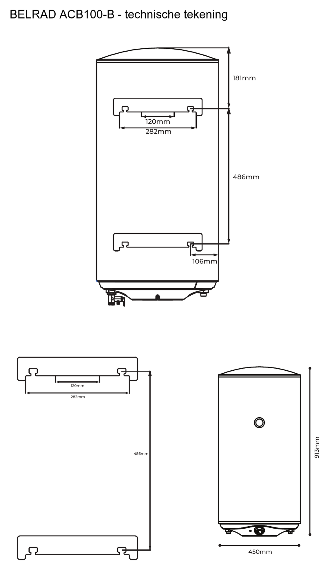 Belrad ACB100-B 100 liter - technische tekening