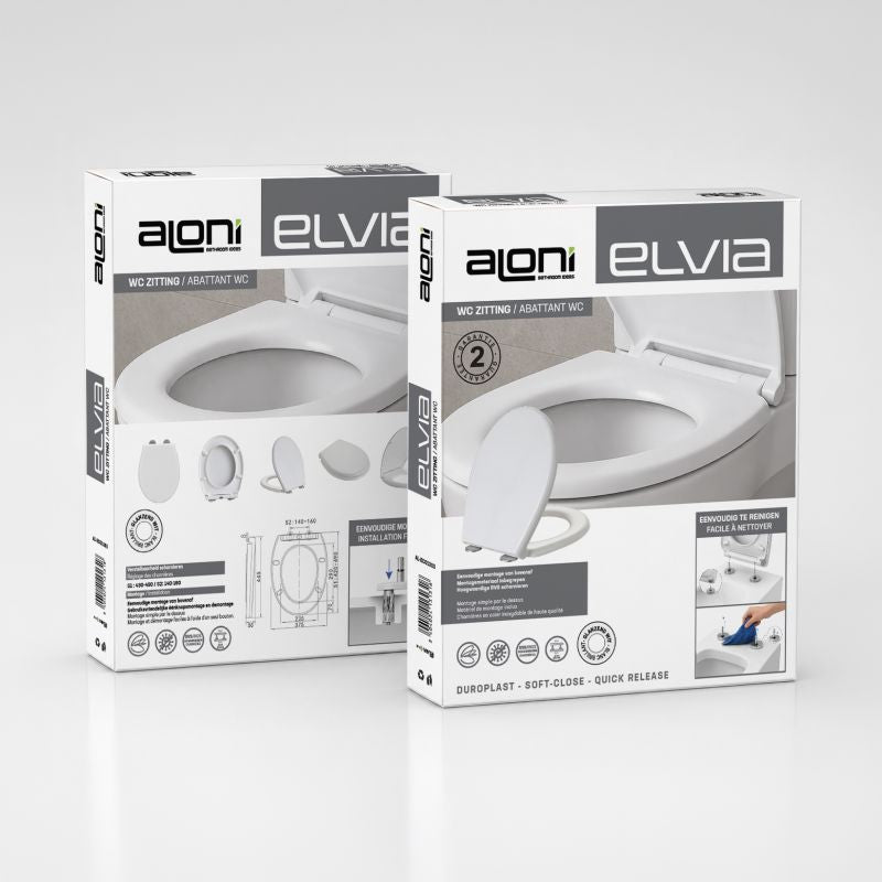 ALONI ECO ELVIA WC-ZITTING - SOFT CLOSE - QUICK RELEASE - DUROPLAST - TOPFIX - RVS SCHARNIEREN - GLANZEND WIT - detailafbeelding