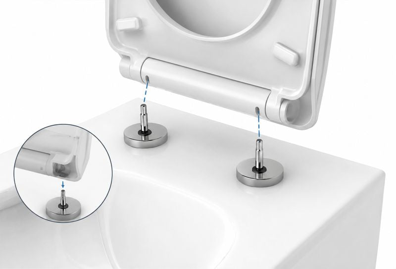 ALONI ECO ELVIA WC-ZITTING - SOFT CLOSE - QUICK RELEASE - DUROPLAST - TOPFIX - RVS SCHARNIEREN - GLANZEND WIT - detailafbeelding