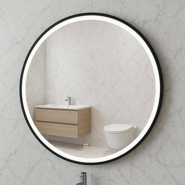Miroir rond Maro Wiesbaden avec éclairage LED et chauffage – 80 cm – Mat noir