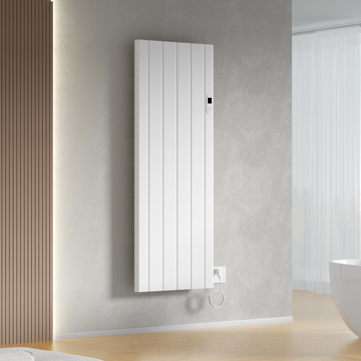 BELRAD BLRE elektrische radiator glanzend wit in interieur #kleur_glanzend-wit
