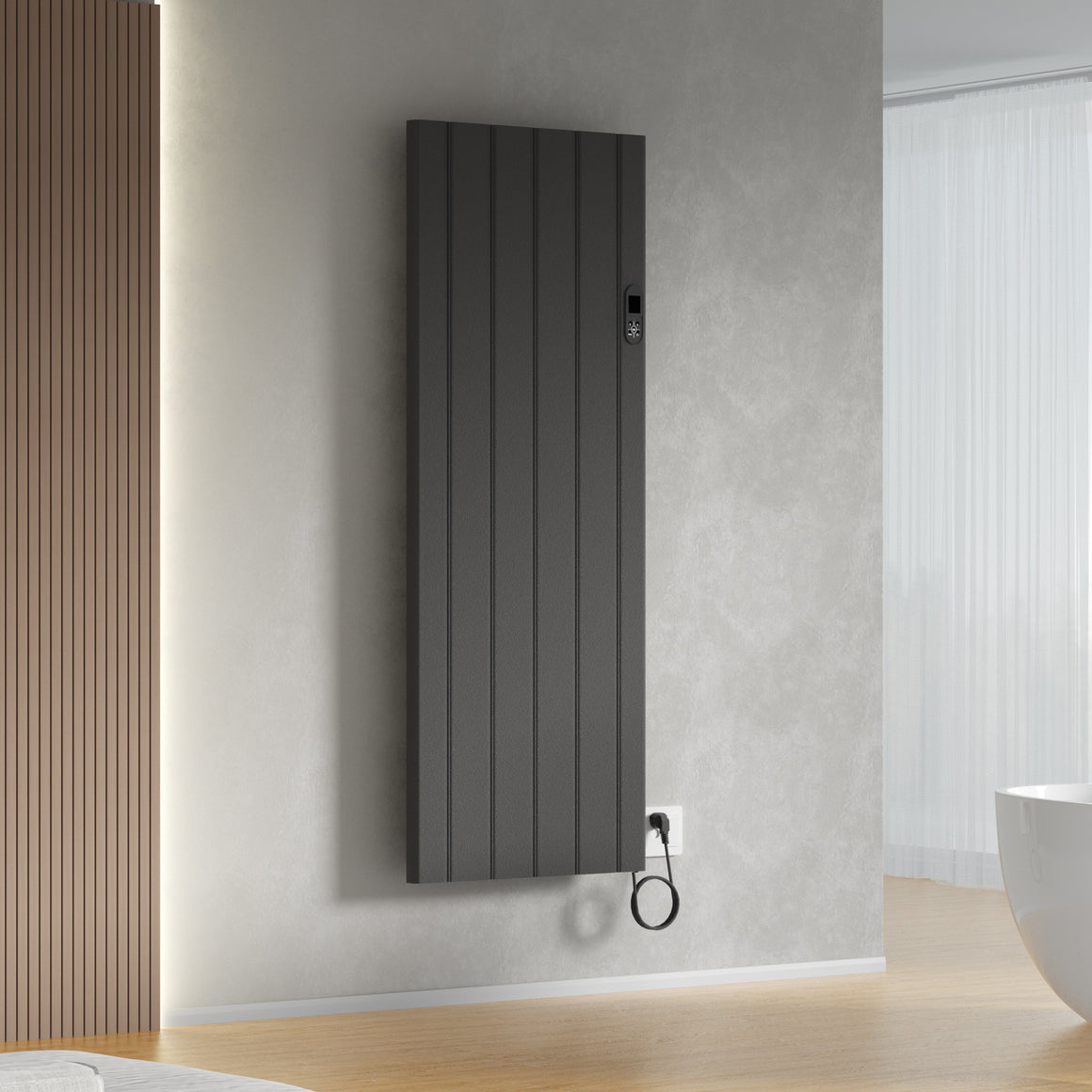 BELRAD BLRE elektrische radiator mat zwart in interieur #kleur_mat-zwart
