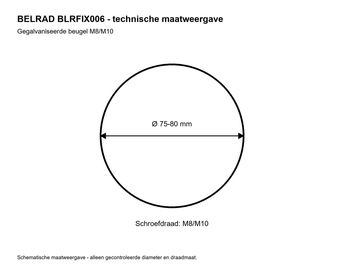 Belrad BLRFIX006 Ø75-80 mm M8/M10 - technische maatweergave