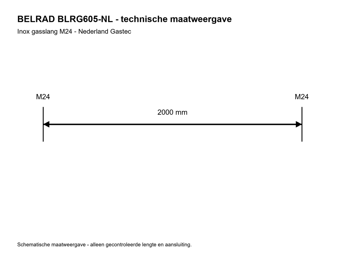 Belrad BLRG605-NL 200 cm M24 - technische maatweergave