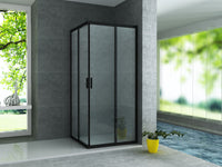 ALONI DOUCHECABINE HOEKINSTAP MET 2 SCHUIFDEUREN- MET ANTI-KALK BEHANDELING - OMKEERBAAR - 6MM VEILIGHEIDSGLAS - 90X90X195 CM - MAT ZWART - HELDER GLAS