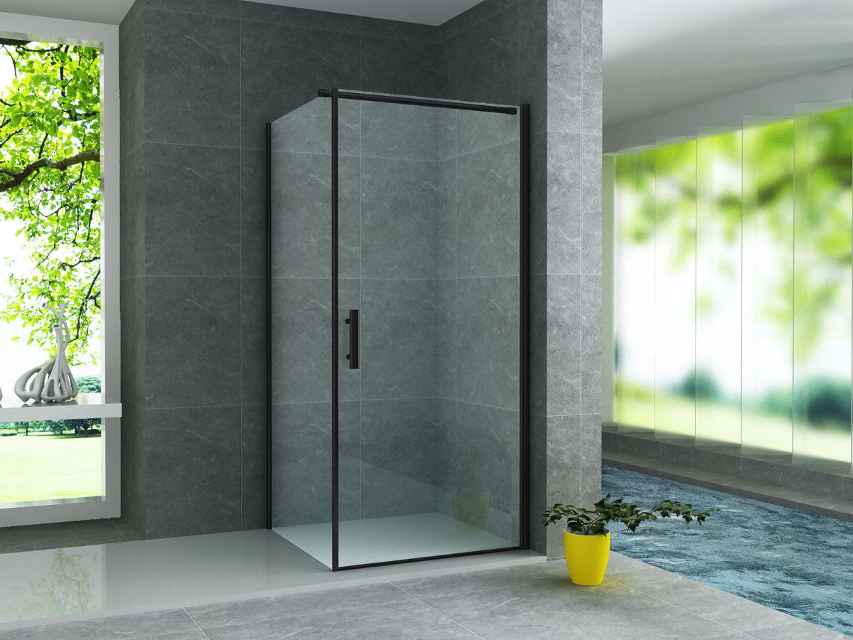ALONI DOUCHECABINE MET DRAAIDEUR EN ZIJWAND - MET ANTI-KALK BEHANDELING - OMKEERBAAR - 6MM VEILIGHEIDSGLAS - 80X80X190 CM - MAT ZWART - HELDER GLAS