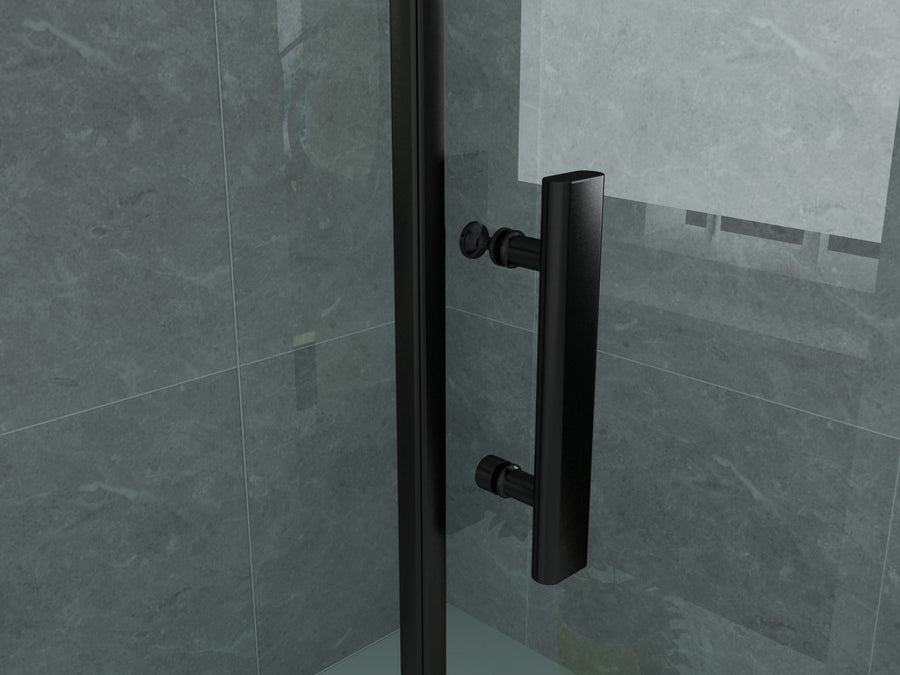 ALONI Douchecabine met Draaideur en Zijwand - met ANTI-kalk Behandeling - Omkeerbaar - 6MM Veiligheidsglas - 90X90X190 Cm - Mat Zwart - helder glas