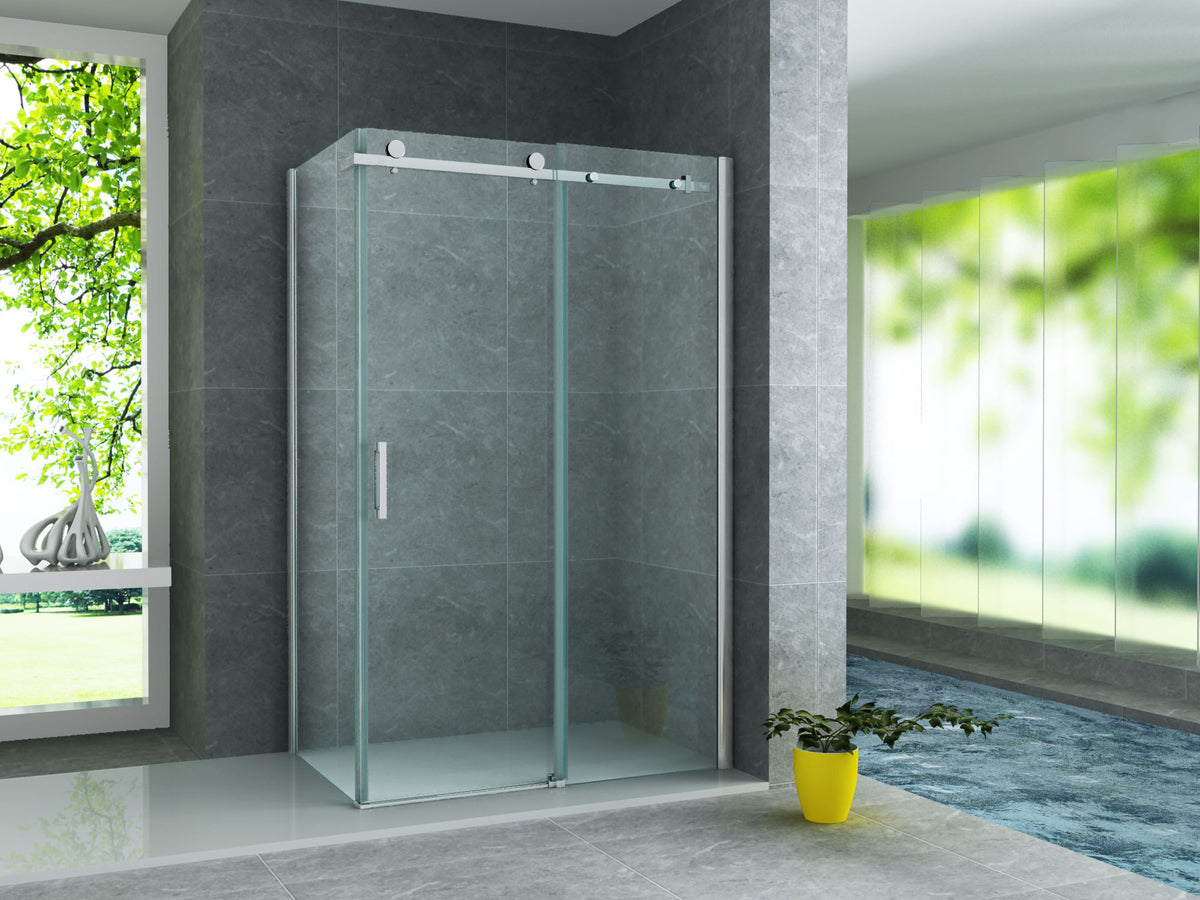 ALONI DOUCHECABINE MET SCHUIFDEUR EN ZIJWAND - MET ANTI-KALK BEHANDELING - OMKEERBAAR - 8MM VEILIGHEIDSGLAS - 90X140X195 CM - CHROOM - HELDER GLAS