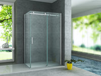 ALONI DOUCHECABINE MET SCHUIFDEUR EN ZIJWAND - MET ANTI-KALK BEHANDELING - OMKEERBAAR - 8MM VEILIGHEIDSGLAS - 90X140X195 CM - CHROOM - HELDER GLAS