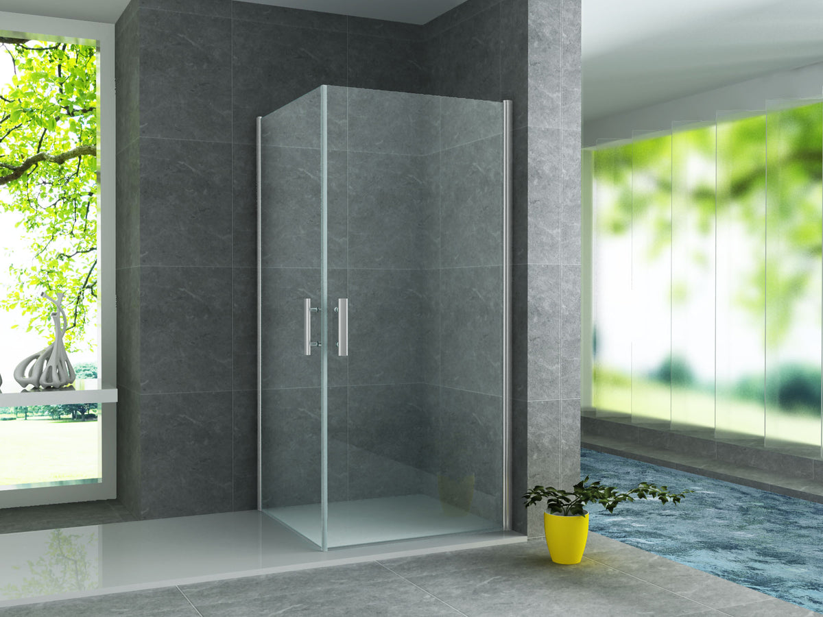 ALONI Douchecabine Hoekinstap met 2 Pendeldeuren - deuren Openen naar Binnen en Buiten - met ANTI-kalk Behandeling - Omkeerbaar - 6MM Veiligheidsglas - 80X80X190 Cm - Chroom - helder glas