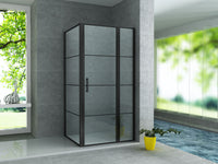 ALONI DOUCHECABINE MET DRAAIDEUR, VAST WANDJE EN ZIJWAND - MET ANTI-KALK BEHANDELING - OMKEERBAAR - 8MM VEILIGHEIDSGLAS - 90X120X200 CM - MAT ZWART- HELDER GLAS MET ZWART RASTER
