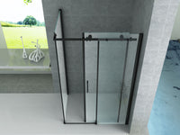 ALONI DOUCHECABINE MET SCHUIFDEUR EN ZIJWAND - MET ANTI-KALK BEHANDELING - OMKEERBAAR - 8MM VEILIGHEIDSGLAS - 90X160X195 CM - MAT ZWART - HELDER GLAS