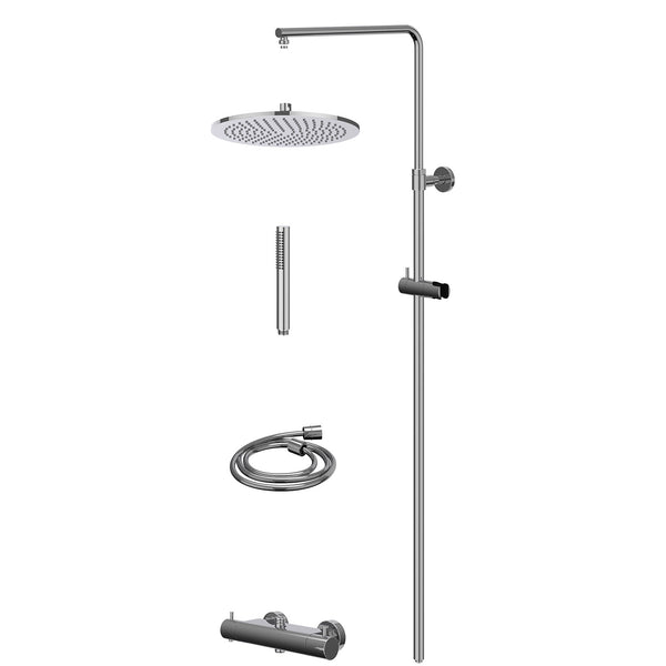Regenduschset Thermostat-Aufputzarmatur R30cmME und Stabbrause