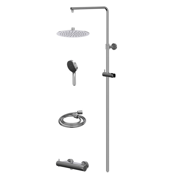 Regendusche-Set mit Thermostatarmatur, Aufputz, Duschkopf R25cmSL und 3-Funktions-Handbrause