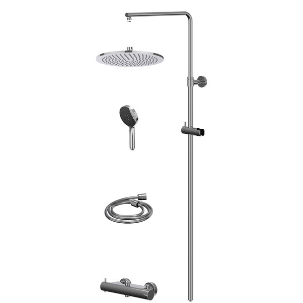 Regenduschset Thermostat-Aufputzarmatur mit 30cmME Kopfbrause und 3-Funktionen Handbrause
