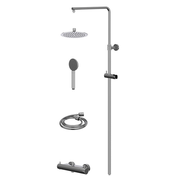 Regenduschset thermostatisch Aufputz-Set R20cmSL und Satin-Spray-Handbrause
