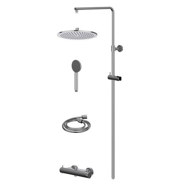 Thermostatische Aufputz-Regenduschgarnitur R30cmME und Satinspray-Handbrause