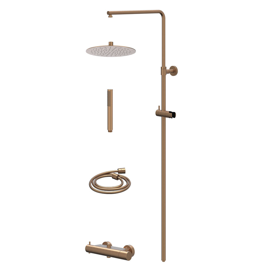 IVY Regendoucheset thermostatisch opbouw set R25cmSL en staafmodel – Gebr. mat koper PVD