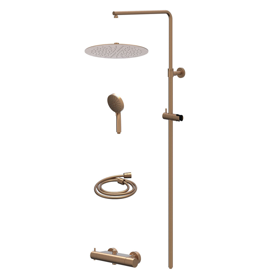 IVY Regendoucheset thermostatisch opbouw set R30cmSL en 3-standen handdouche – Gebr. mat koper PVD