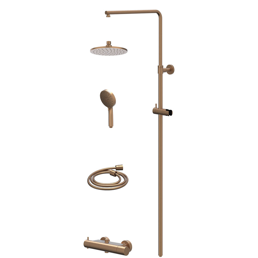 IVY Regendoucheset thermostatisch opbouw set R20cmME en 3-standen handdouche – Gebr. mat koper PVD