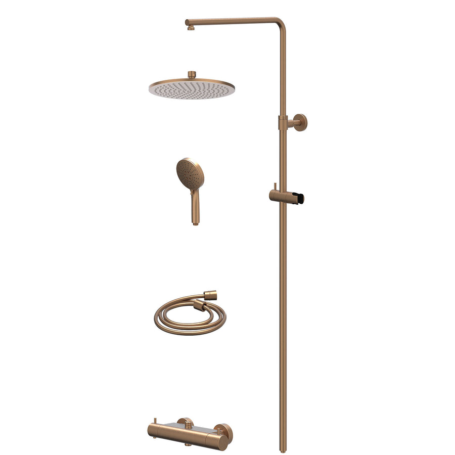 IVY Regendoucheset thermostatisch opbouw set R25cmME en 3-standen handdouche – Gebr. mat koper PVD