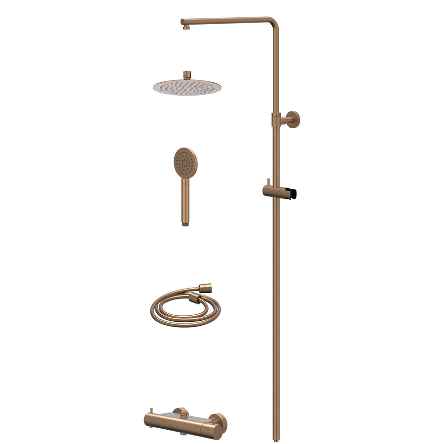IVY Regendoucheset thermostatisch opbouw set R20cmSL en satin spray handdouche – Gebr. mat koper PVD