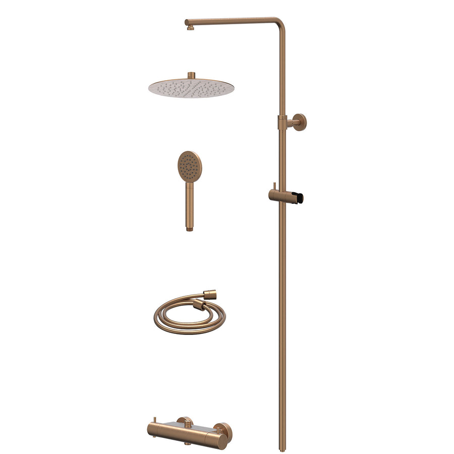 IVY Regendoucheset thermostatisch opbouw set R25cmSL en satin spray handdouche – Gebr. mat koper PVD