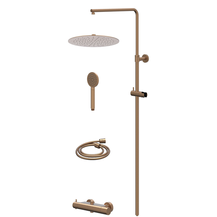 IVY Regendoucheset thermostatisch opbouw set R30cmSL en satin spray handdouche – Gebr. mat koper PVD
