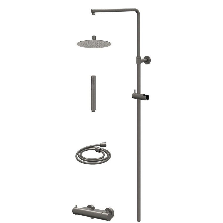 IVY Regendoucheset thermostatisch opbouw set R20cmSL en staafmodel – Gebr. metal black PVD