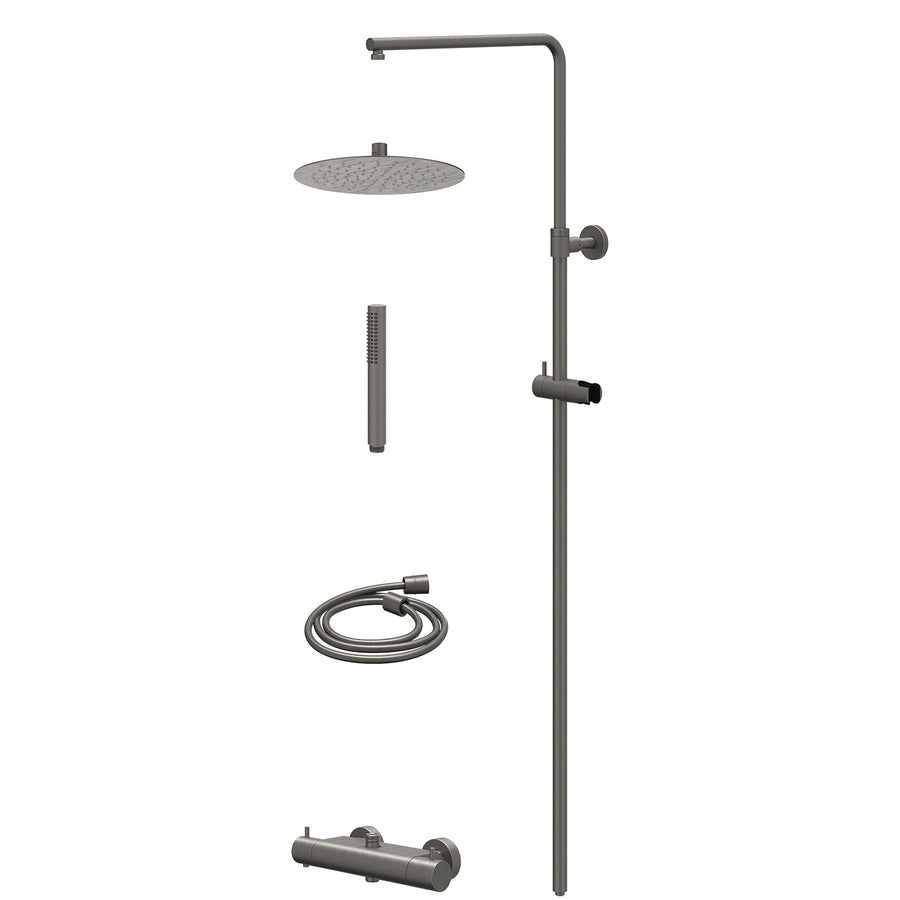 IVY Regendoucheset thermostatisch opbouw set R25cmSL en staafmodel – Gebr. metal black PVD