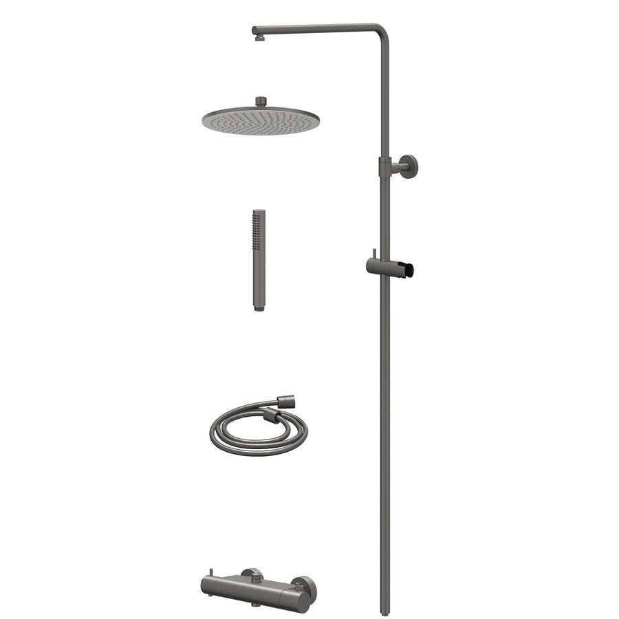 IVY Regendoucheset thermostatisch opbouw set R25cmME en staafmodel – Gebr. metal black PVD