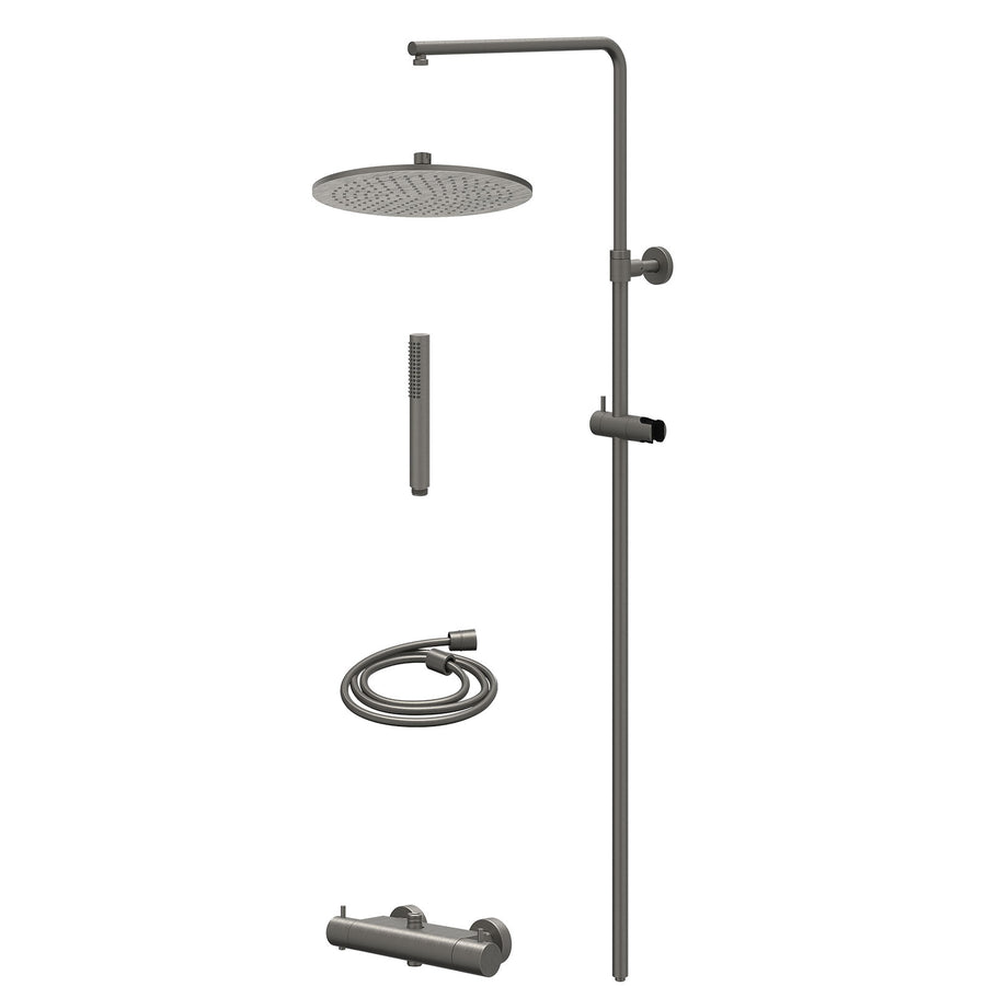 IVY Regendoucheset thermostatisch opbouw set R30cmME en staafmodel – Gebr. metal black PVD
